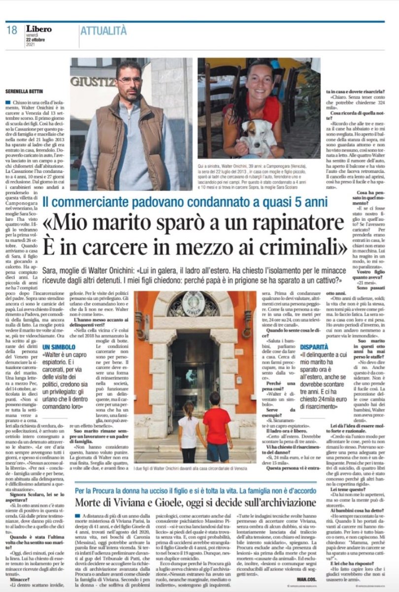 SerenellaBettin's tweet photo. Sara Scolaro è la moglie di Walter #Onichini. Il marito è in carcere dal 13 settembre scorso. Sparò al ladro che gli era entrato in casa. Quando ho incontrato Sara ho visto una donna piena di forza. Lei ha due figli da accudire. La mia intervista su @Libero_official
#giustizia https://t.co/bCf6aNVAIU