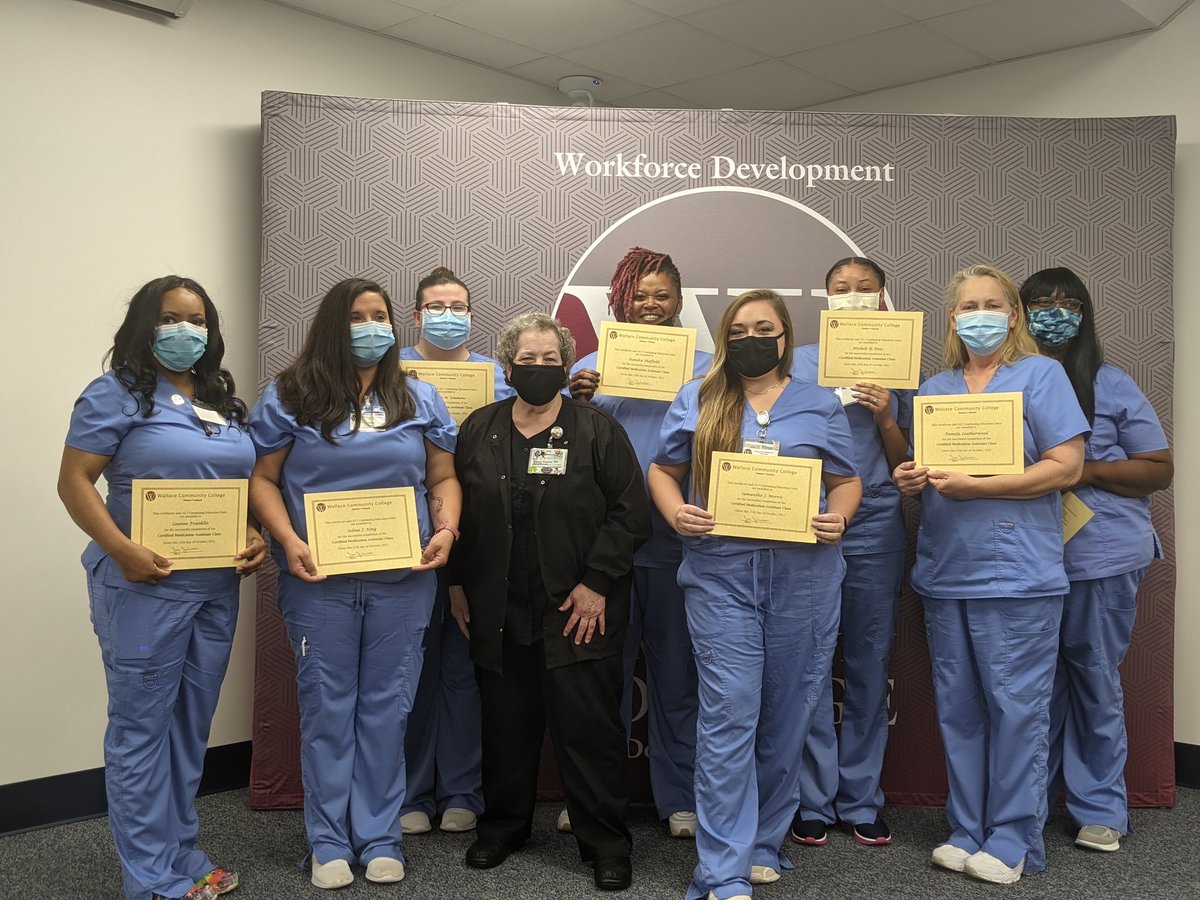 KeciaForehand's tweet photo. Congratulations to the first graduating class of Certifed Medication Assistants!!!! Thank you Troy Health and Rehabilitation Center and Wiregrass Medical Center for trusting Wallace Community College to train your employees!!! @WFDWallace @wccdothan @ACCS_Education @sealaworks https://t.co/hlvIzZHyj5