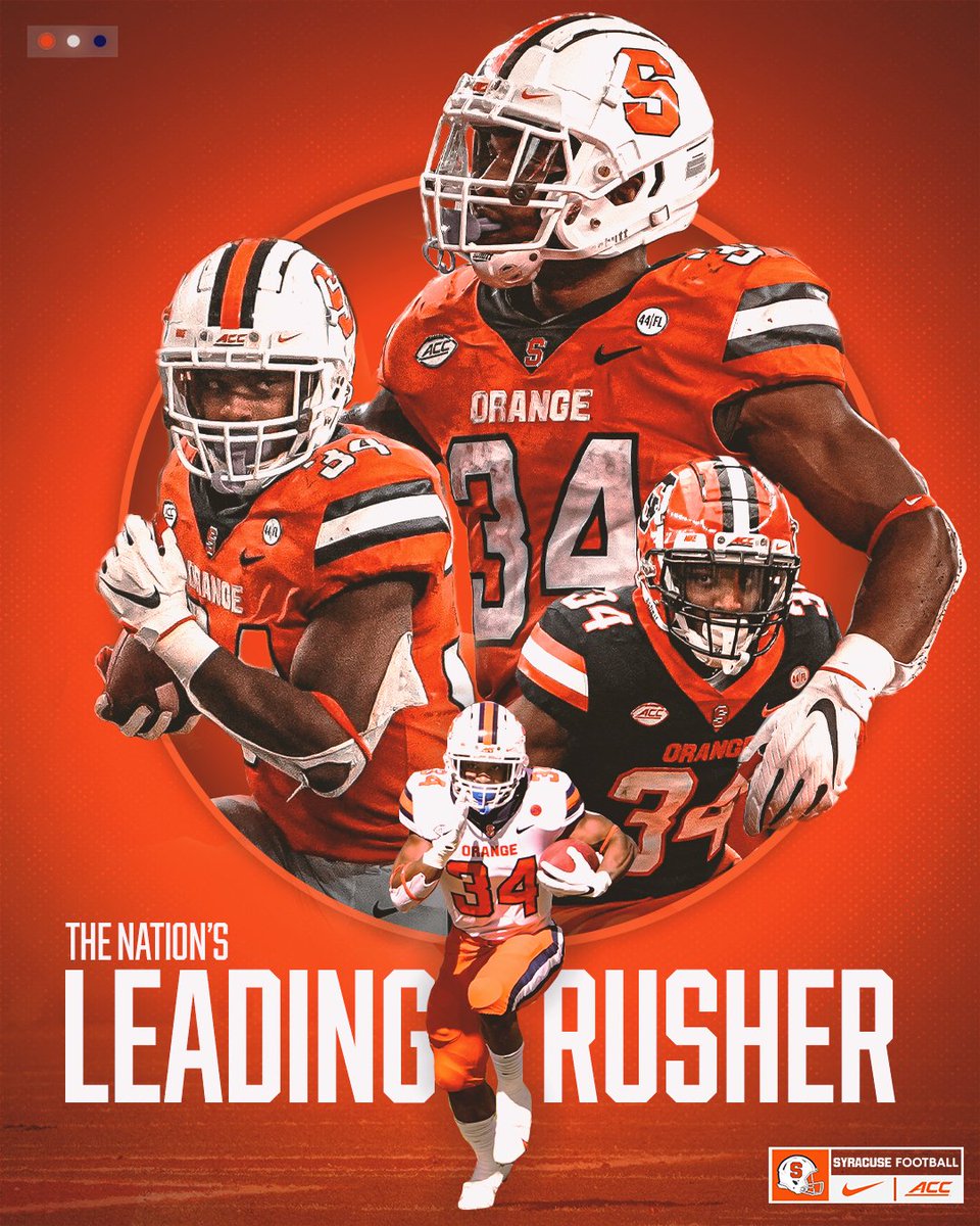 CuseFootball's tweet photo. There's only one player above 1k on the season thus far, and he plays in the 3️⃣1️⃣5️⃣. https://t.co/1TgNZ3a2bN