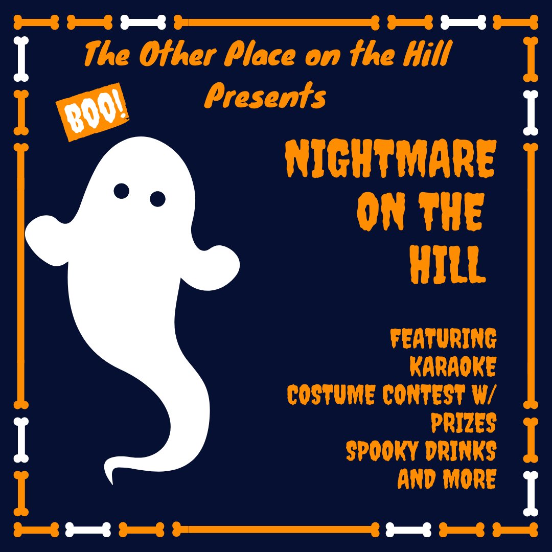 OP_Hill's tweet photo. Tonight is the night to get spooky on the hill! Karaoke starting at 9:30 and our costume contest winner will be announced at 12:30. Prizes are
 1st place 25$ off of bar tab
 2nd place 15$ off of bar tab
3rd place free appetizer and free shot
Specials include https://t.co/PzjgFDCZyM
