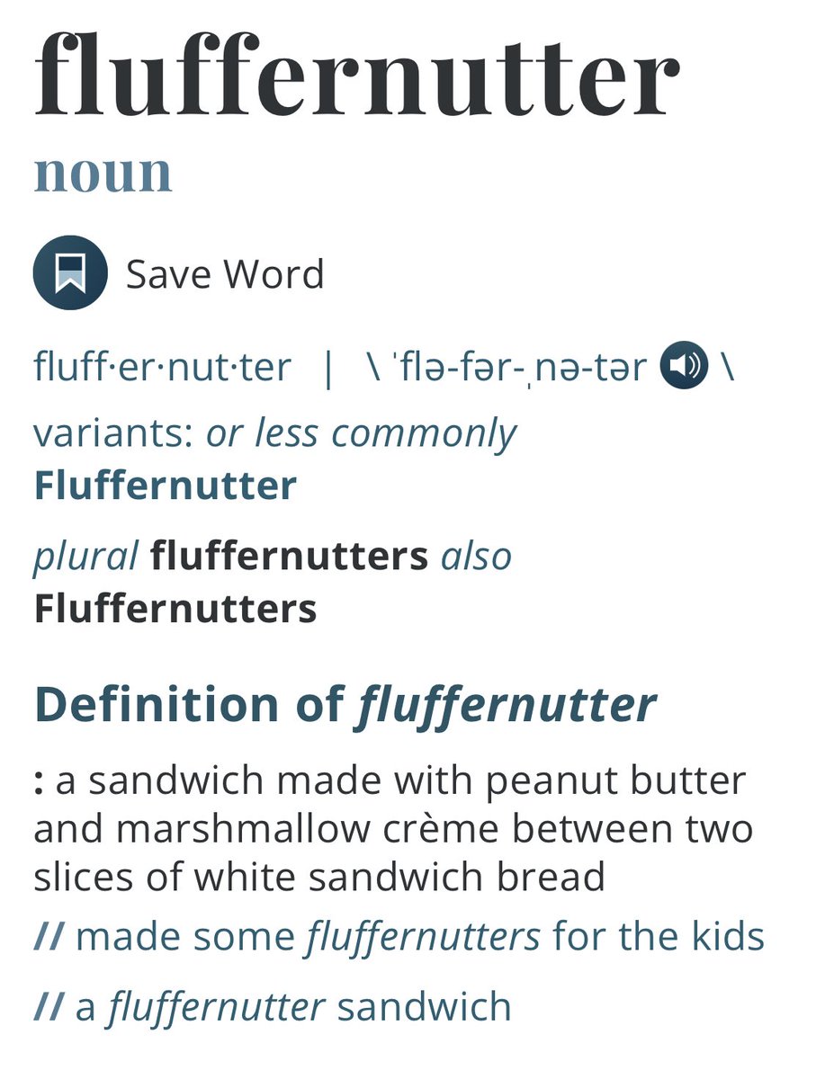 ibethepirate's tweet photo. Fluffernutter is now recognized by Merriam-Webster as an official word. I think you must have had a hand in this. #80sMixtapeAU https://t.co/t1Z5vaU1x4