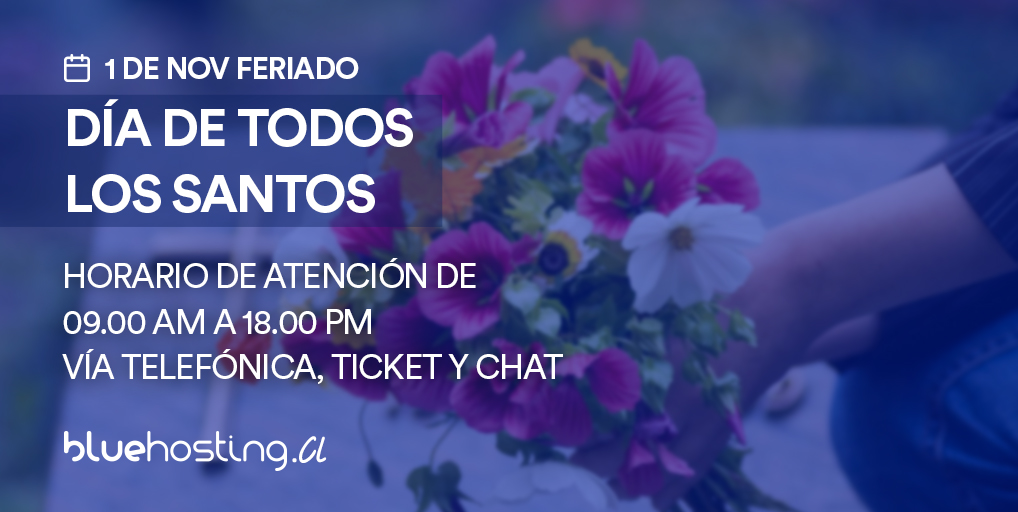 BlueHostingLAT's tweet photo. Este lunes 1 de noviembre se celebra el día de todos los santos, por lo que tendremos horario especial de atención de 09.00 am a 18.00 pm. a través de todos nuestros canales.
.
#Feriado #Halloween #DíaDeTodosLosSantos https://t.co/MtlC5DkKkw