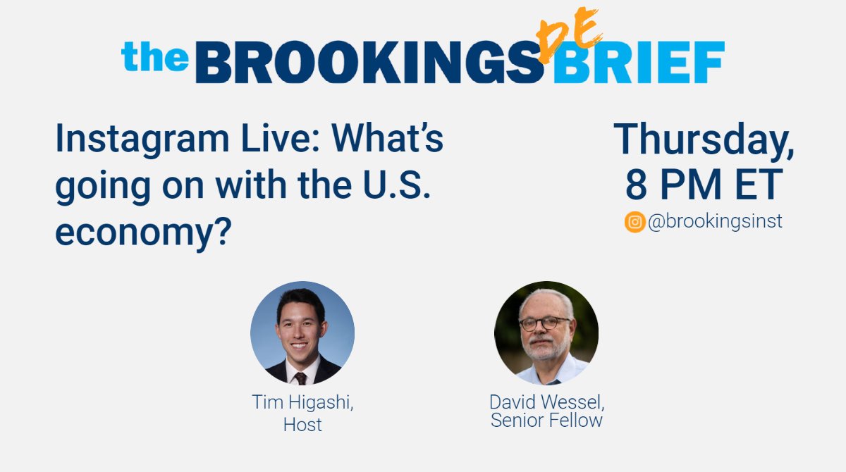 timhigashi's tweet photo. Tune in this Thur (8p ET) on @BrookingsInst Instagram for a LIVE conversation on the US economy, inflation, national debt, and more. I'm excited to host my @BrookingsEcon colleague, @davidmwessel, so send your Qs before the show, or throughout 👉👉 https://t.co/HfiwJG5E4Z https://t.co/mjX47ple9h