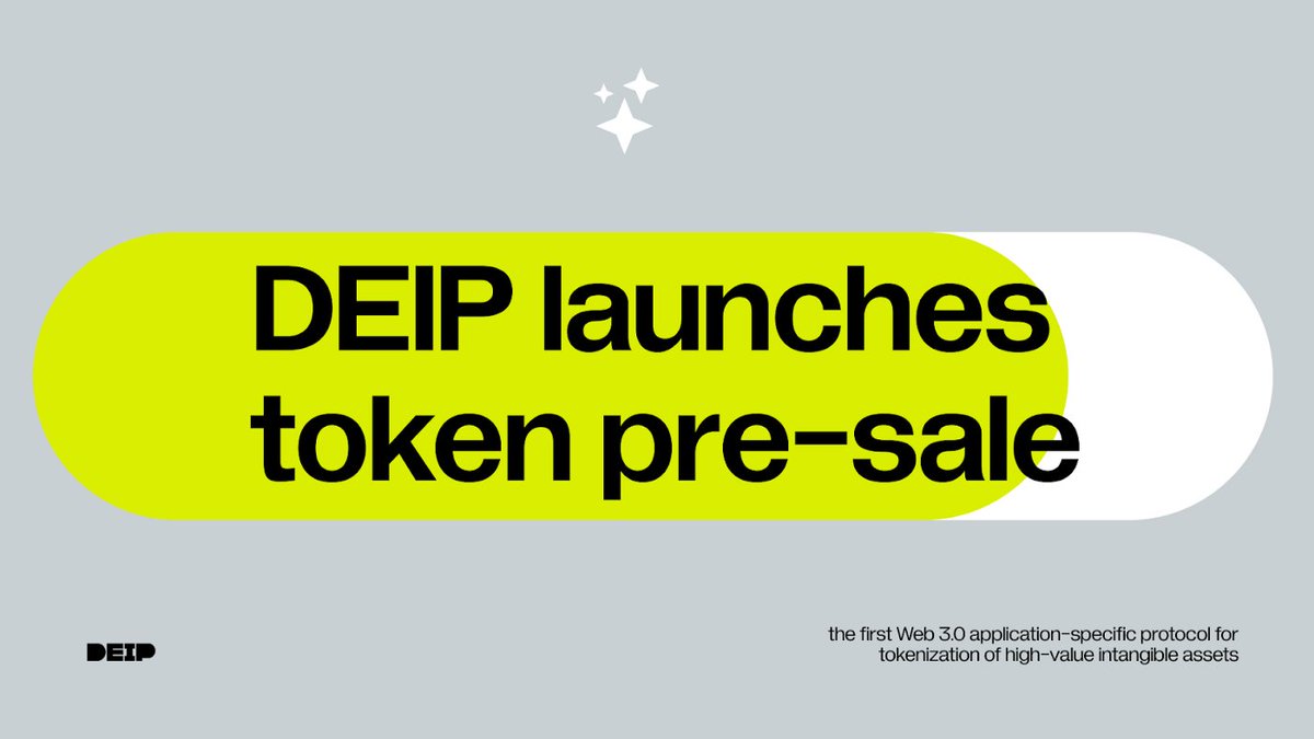 DEIP token pre-sale is live! 

We offer our supporters the opportunity to buy a native token of the project during the last private round.

Read pre-sale instructions here: medium.com/deip/deip-laun…

#goDEIP #presale