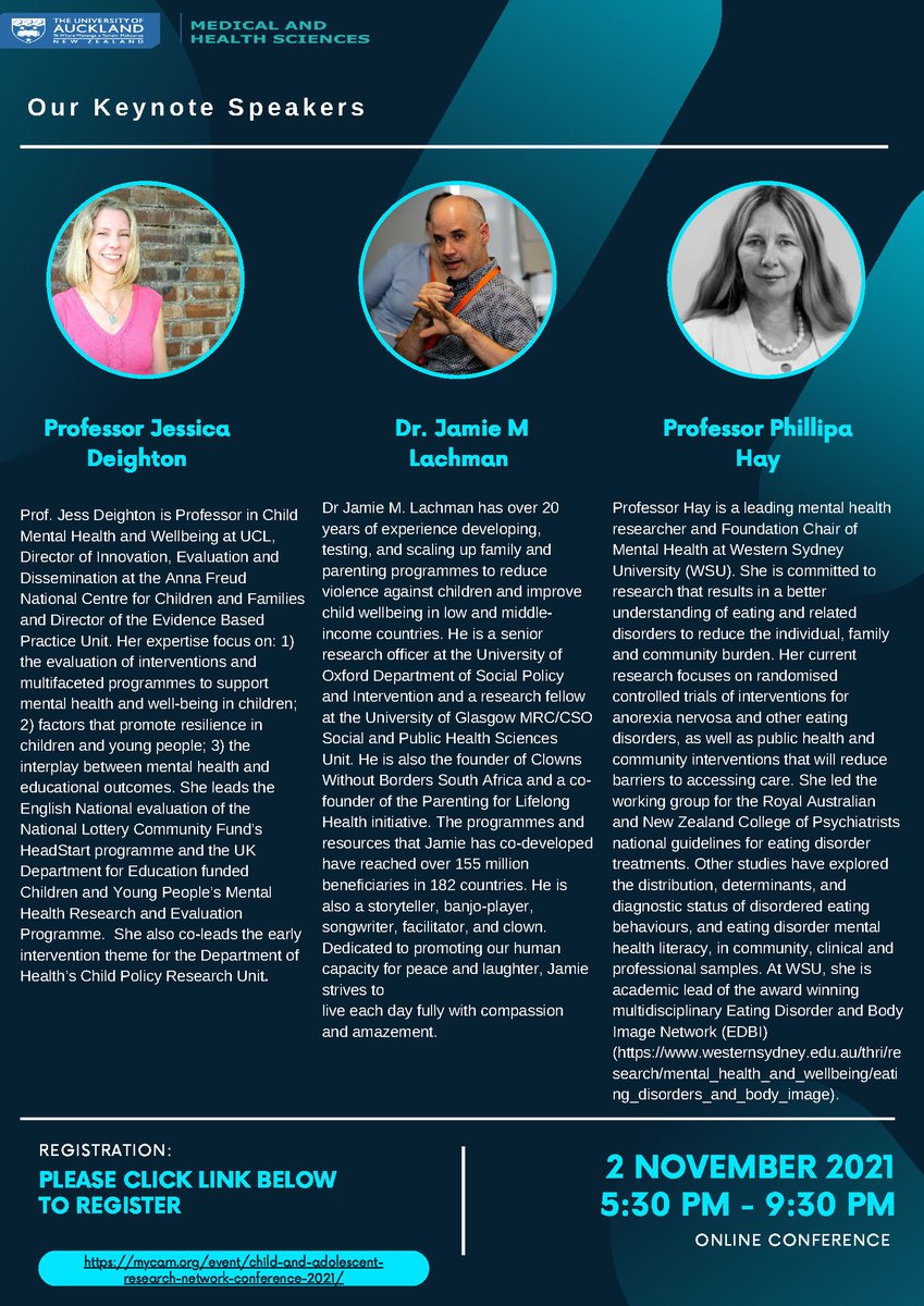 Find out more about the themes and our Keynote Speakers at the CARN conference next week (Tuesday, 2nd Nov, 2021 | 5:30 to 9:30 pm). Online and free to register mycarn.org/event/child-an…
<a href="/FMHS_UoA/">Faculty of Medical and Health Sciences UoA</a> <a href="/HiranThabrew/">Dr Hiran Thabrew</a> @SerlachiusAnna @JamieLachman <a href="/Rotary/">Rotary International</a>