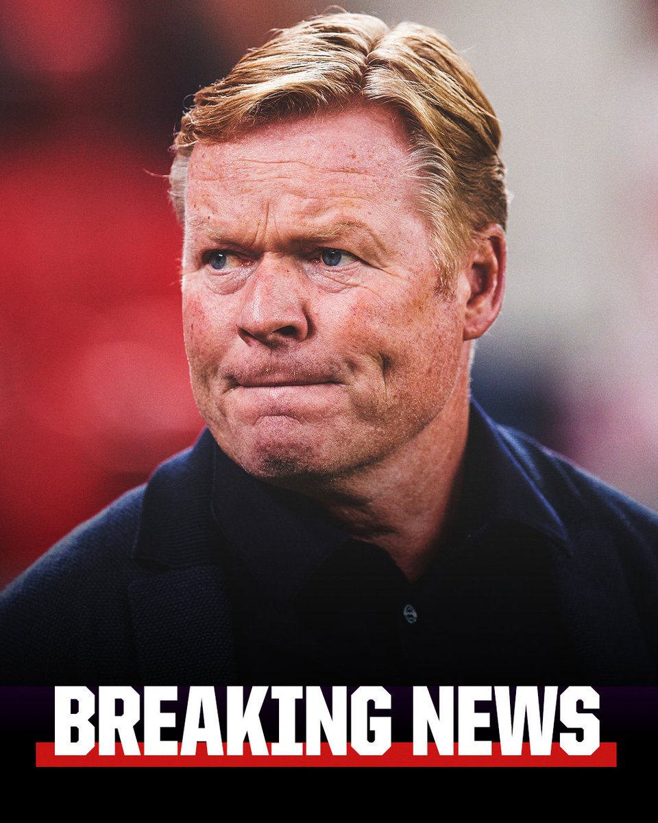 ESPNFC's tweet photo. BREAKING: Ronald Koeman is out as Barcelona manager following Wednesday's 1-0 LaLiga loss to Rayo Vallecano, their third defeat in their last four league games. https://t.co/BFjzoHuUmJ