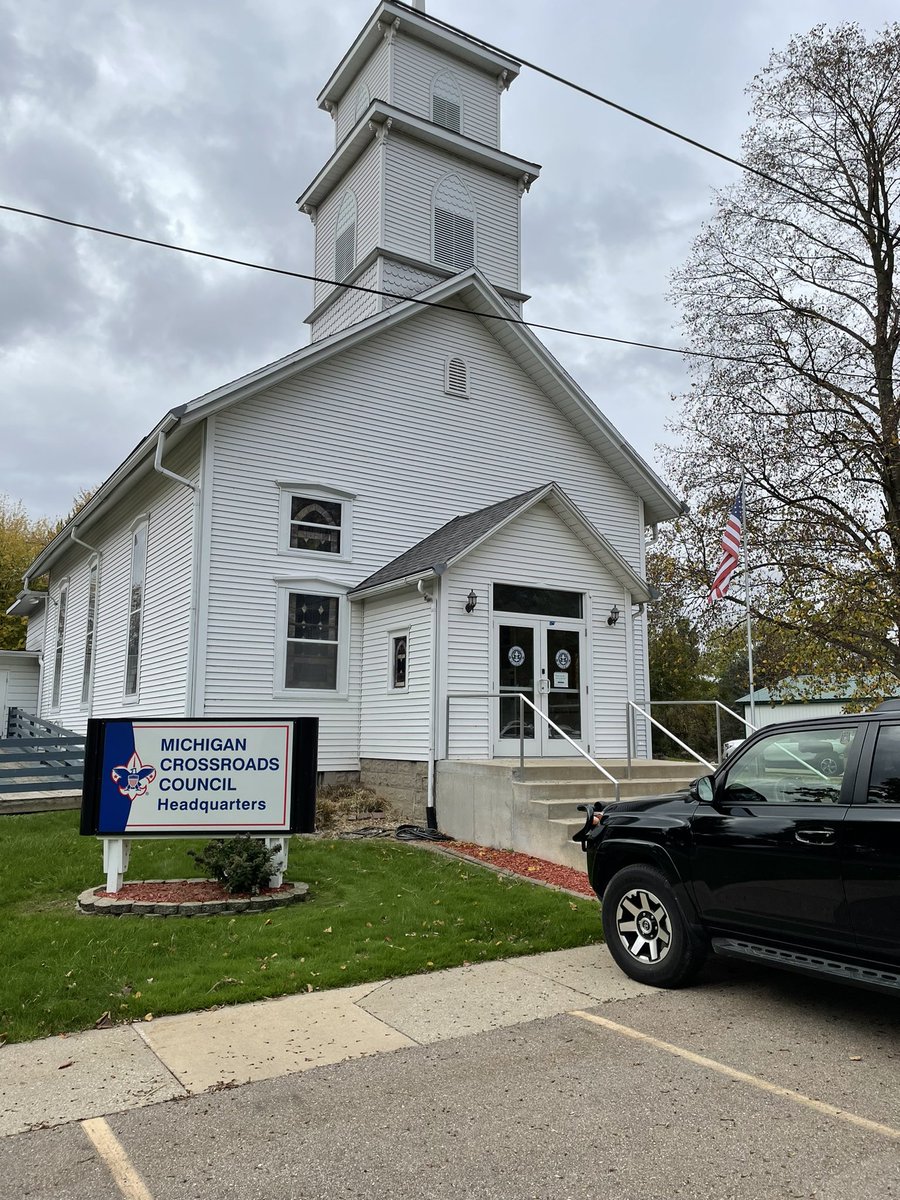 BobPlishka's tweet photo. After nearly 2 years, finally had the chance to see the new HQ for Michigan Crossroads Council! 2022 Strategy Board Retreat last weekend. This beautiful old church has a new life. And the location? Eagle, Michigan. Where else? https://t.co/Nd2eDIW2TQ