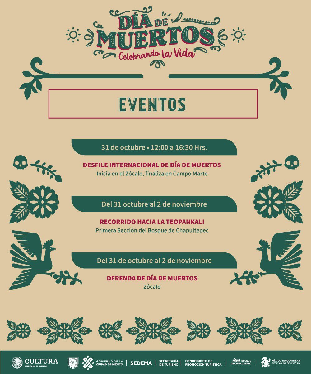 Claudiashein's tweet photo. En la Ciudad de México estamos listos para los festejos del Día de Muertos, una tradición emblemática que traspasa fronteras. 
A partir del domingo 31 de octubre y hasta el 2 de noviembre podrás disfrutar en familia de distintas actividades #CelebrandolaVida2021. https://t.co/zzBZLVAW7x