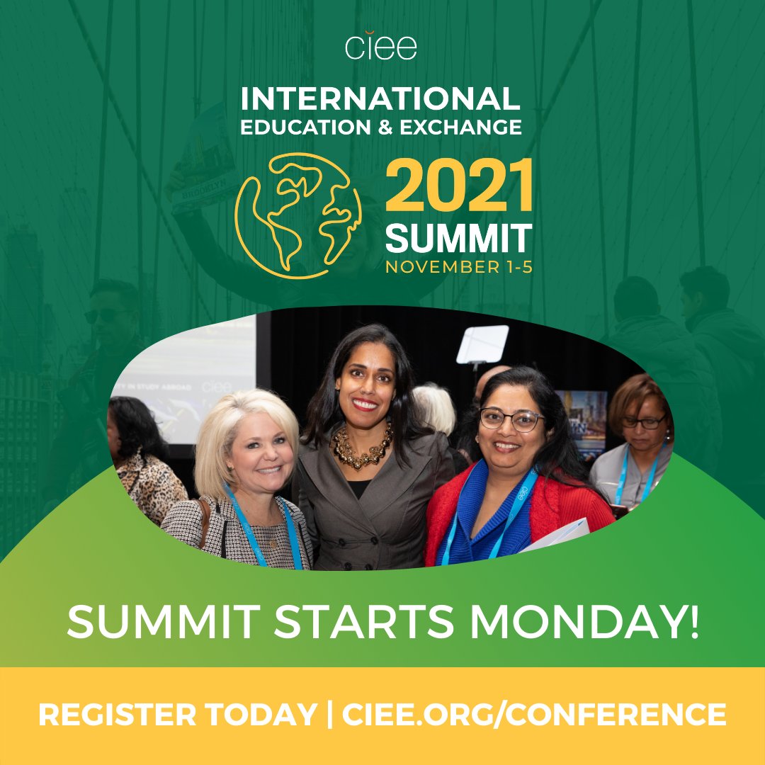 cieeconference's tweet photo. Join us this Monday for the virtual International Education &amp; Exchange Summit. Make sure to register online for this event that will address the themes of Catalyst for Inclusion, Access, and Progress in International Education. 🖥️✅
https://t.co/EEaWV4tcsU
#ciee #cieeconf https://t.co/T0uZbQOf6N