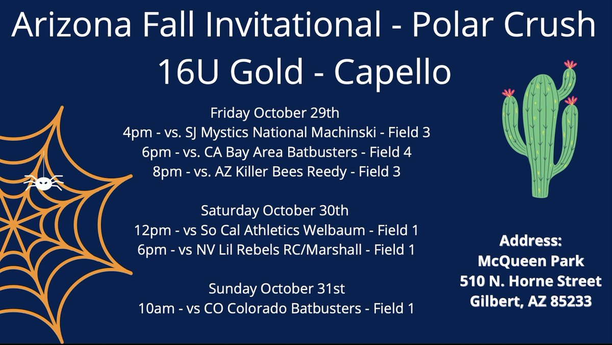 The time is finally here!! Cant wait to go and play down in Arizona!! Here is our schedule. Watch us play on athletes go live at AGL009477. <a href="/PolarCrush/">Polar Crush Softball</a> <a href="/CoachBrook_SB/">Coach Brook Capello</a> <a href="/ExtraInningSB/">EXTRA INNING SOFTBALL</a>