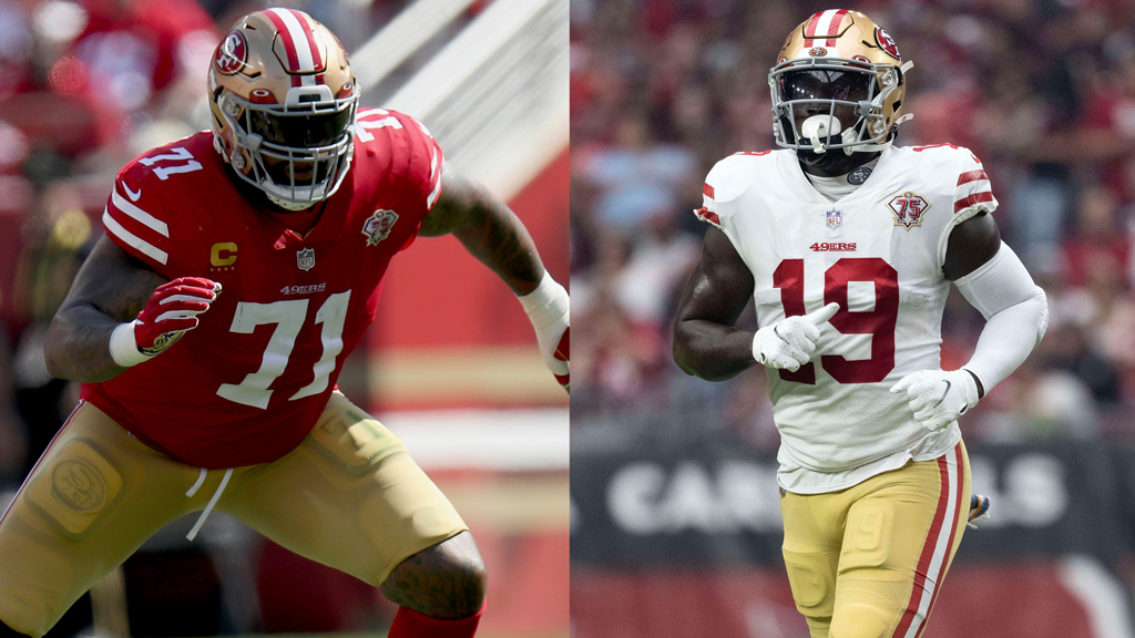 AroundTheNFL's tweet photo. 49ers LT Trent Williams (ankle/elbow), WR Deebo Samuel (calf) DNP on Wednesday

https://t.co/nCciefGp35 https://t.co/at4BkGLSfU