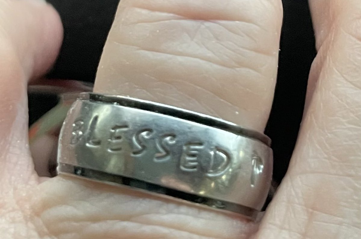 I wear a ring with the word Blessed.  There is a cross on the left side of the word and a palm tree on the right of the word.  It is there to remind me how God blessed me to live in Florida. This makes me grateful every morning.  #soundtrack #jonacuff