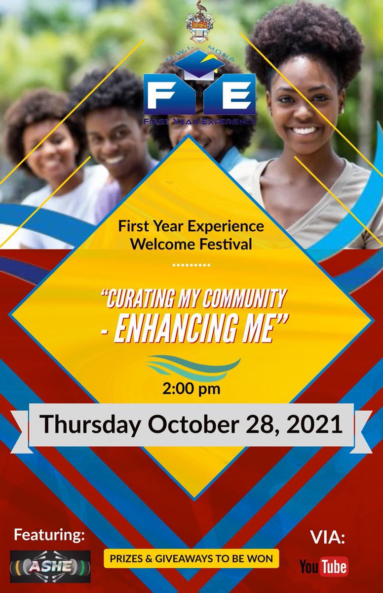 uwimonaFYE's tweet photo. The FYE Welcome Festival - Thurs Oct 28. Join on YouTube - UWI Mona Media. Hosted by the effervescent @b_dennae. Entertainment provided by @theashecompany 

@uwimona_dpss @OSSDMona @Irvine_Hall @ELRTowersHall @TaylorHall_UWI @chancellor_hall @MarySeacoleHall @L_RobinsonHall https://t.co/yqhY6ugKWp