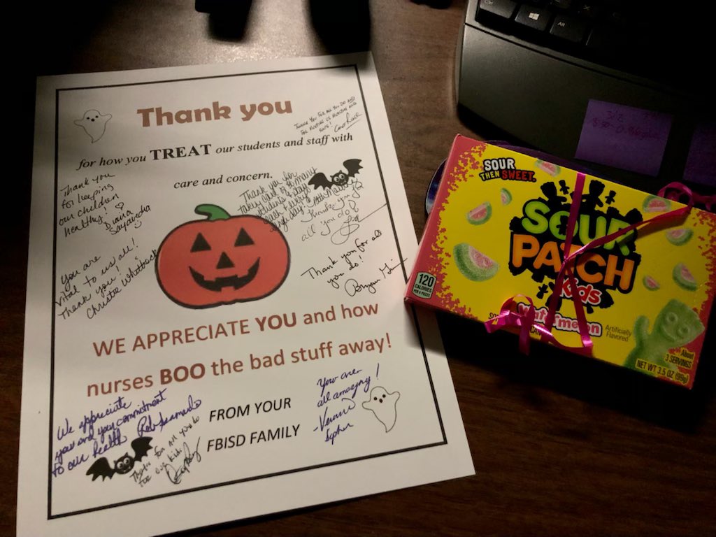 FBISD_Nurses's tweet photo. SURPRISE!  A little sweet treat was dropped of throughout the district to all of our rockstar School Health Services staff!  You all exemplify what it means to be a SERVANT LEADER!  WE APPRECIATE YOU! @FBISDWholeChild @FortBendISD https://t.co/Ggvq2cWG6E