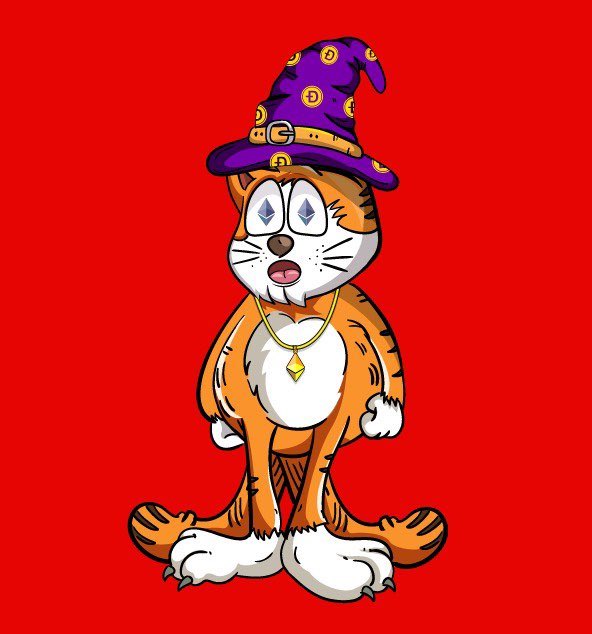 <a href="/AlonaKovalchuk/">Alona 👾 NFT Artist</a> Viola! One of our magical #NFTs! Make sure not to trip over his second tail if you’re walking behind him too. Our Crypto Puss wizard is one of many unique mutations based on an orange tabby cat, so check out our discord page for more #NFTs: discord.gg/vNvNmx3X6p #P2E #catlovers