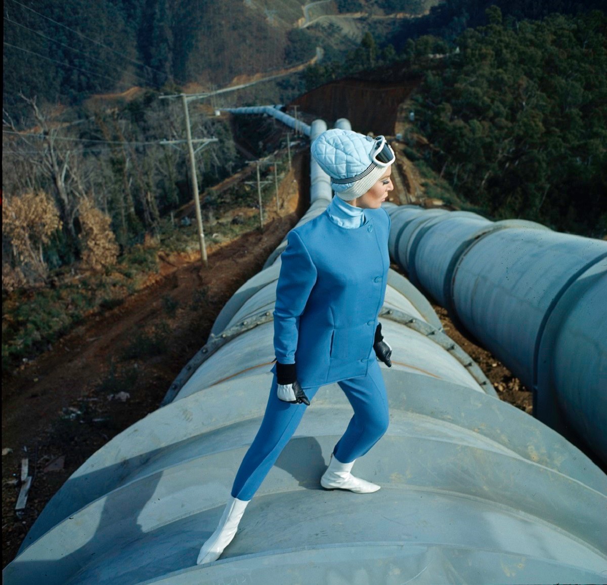 naagovau's tweet photo. Striking a pose...on a massive concrete pipe. Photo taken at the Snowy Mountains Hydro-electric Scheme 1966.

NAA: B2549, Cooma fashion and view photographs https://t.co/YWC65KUZsI