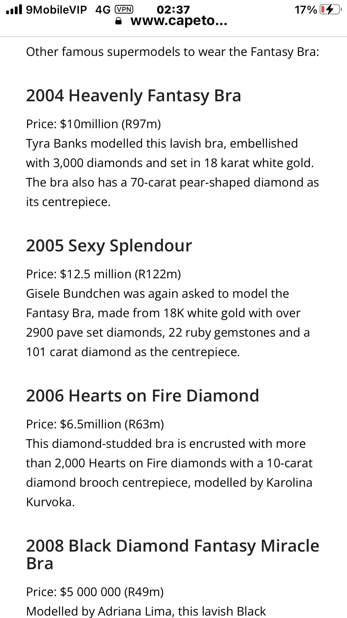 O.L.U.S.O.G.A. on X: They are not ordinary bras pls, The “Heavenly Star Bra”,  covered in star-shaped diamond patterns and a 90-carat emerald cut diamond  as its centrepiece, worth $12.5million. The “Very Sexy