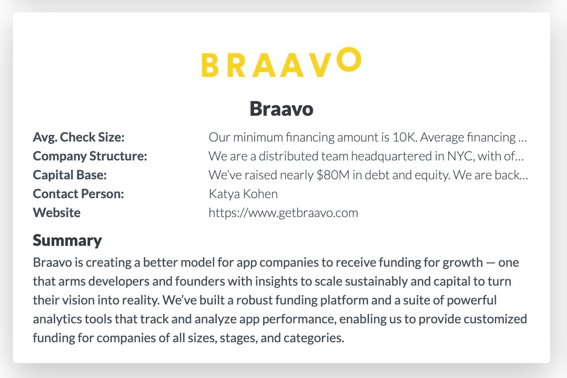 scottorn's tweet photo. Venture Lender - @getbraavo is creating a better model for app companies to receive funding for growth — one that arms developers and founders with insights to scale sustainably and capital to turn their vision into reality. https://t.co/gxuC4TYzW7 #startuplending #startupfinance https://t.co/jVsa1CK5Th