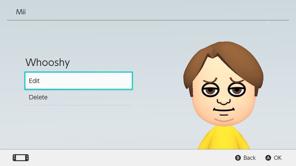 very emotional moment, after using the same old mii since I got my 2DS (2018) I changed things up, my apologies to classic Whooshy mii fans, please know this hurts me more than it hurts you. sometimes we must learn to let go. RIP old mii, 2018-2021 :(