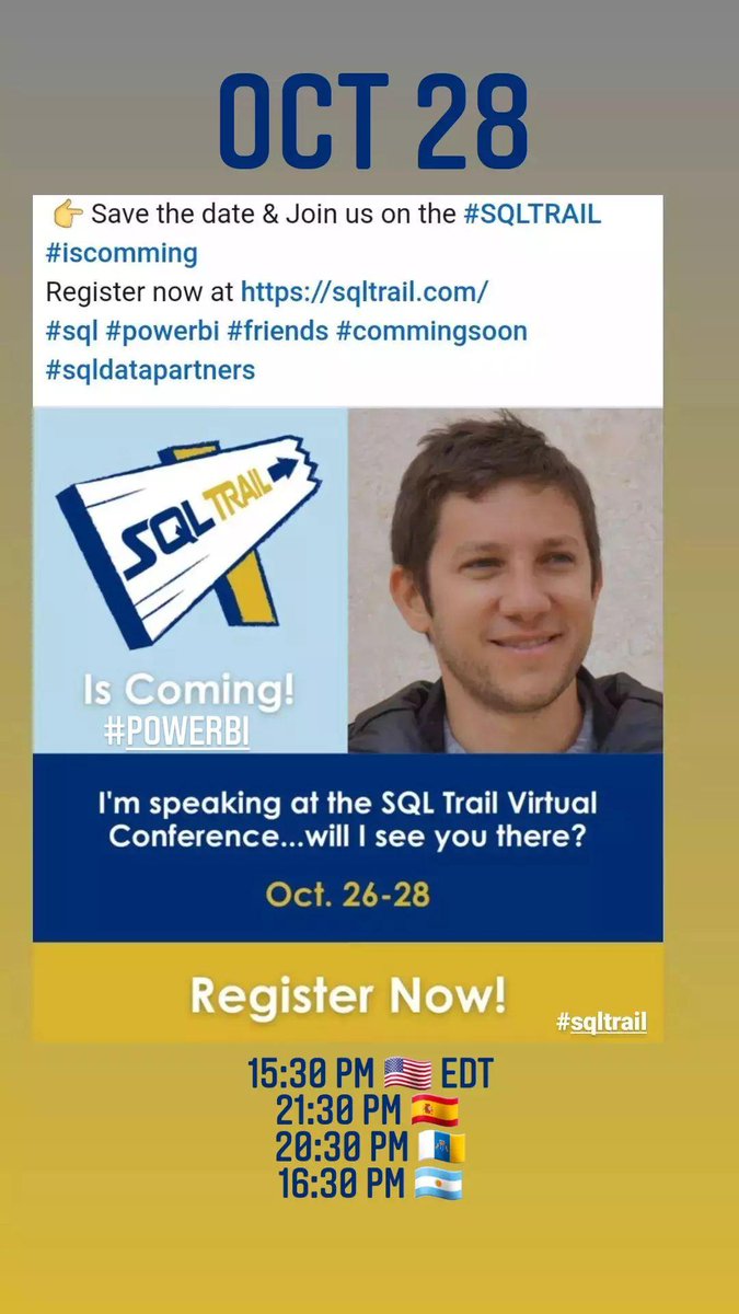 Hako_it's tweet image. Are you ready????
#sqltrail #event #modeOn
#powerbi #iscomming
15:30 PM 🇺🇸 EDT
21:30 PM 🇪🇸
20:30 PM 🇮🇨
16:30 PM 🇦🇷
#microsoft #azure #sql #mspowerbi #sqldatapartners #friends