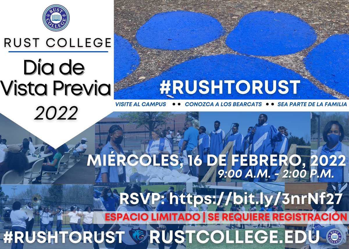 During Rust College's High School Preview Day, future Bearcats will receive personalized tours, learn about the financial aid and admissions processes, meet students and department chairs, tour the campus, and enjoy a catered lunch. RSVP via bit.ly/3nrNf27 or Eventbrite