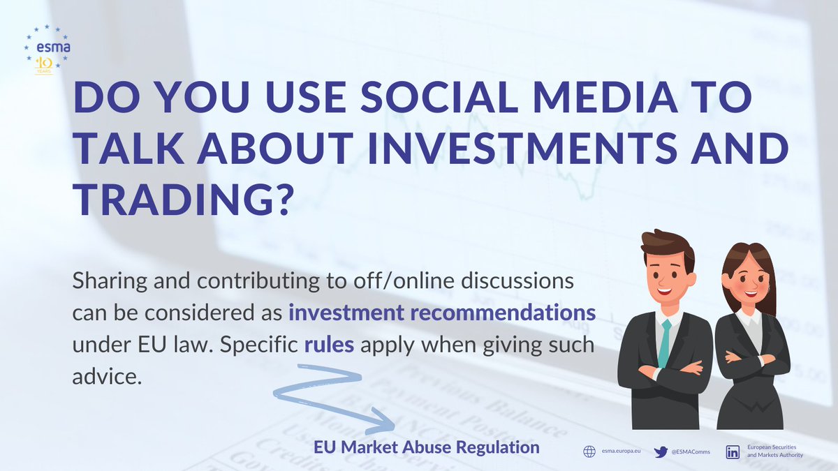 ESMAComms's tweet photo. ✋ "Company X is undervalued. Buy stocks now before the price goes up."
 
Have you made/received #investment recommendations on social platforms? This should be done in a transparent way so that investors can assess their credibility. #ESMAprotects

https://t.co/4a6NqSbmZi https://t.co/ERUqoMzyXa