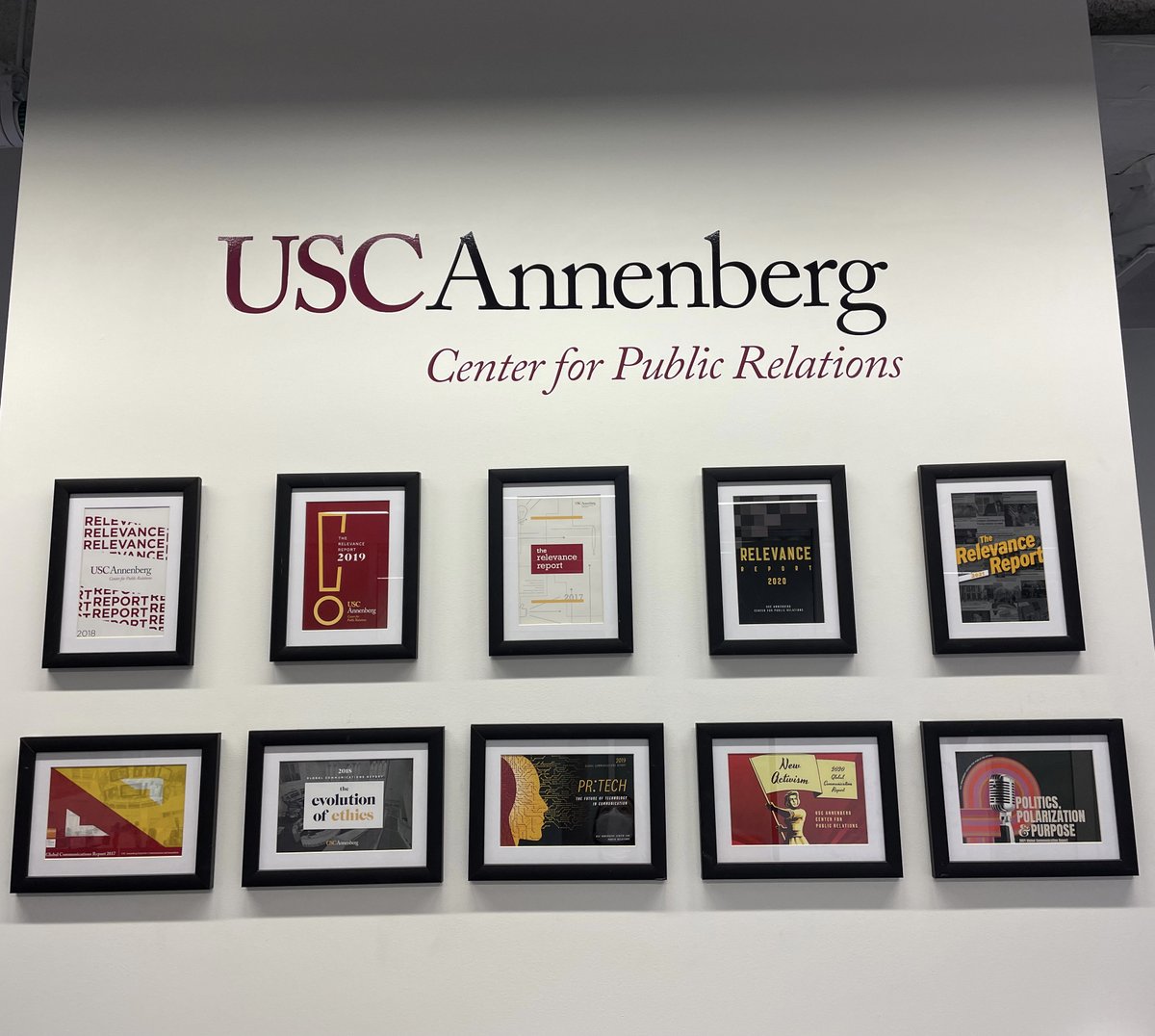 USCCenterforPR's tweet photo. And in this week's office update: our wall of reports is looking great! #ASCJ #RelevanceReport #GCR https://t.co/xYYRiosM6J