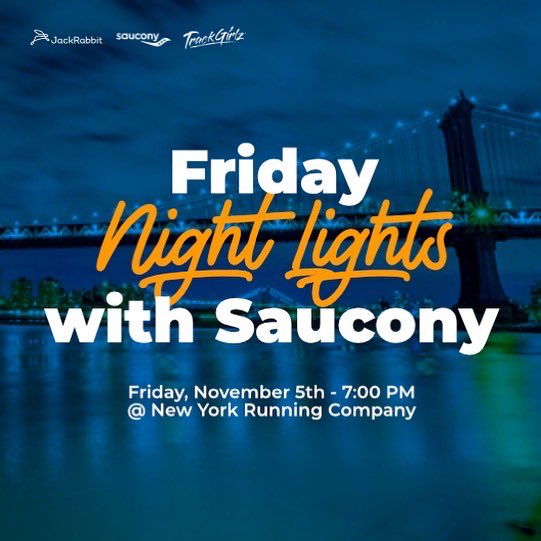 jackrabbit's tweet image. More marathon events! Okay this one is a big one…the annual Friday Night Lights with @Saucony

New York City is breathtaking by day, but by night it is just down right magical! Join us for a magical journey through Central Park.

Link to register:
bit.ly/3GdmZRI