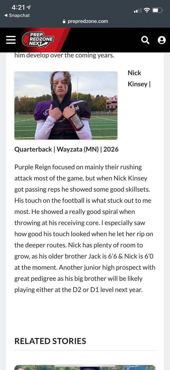Nickkinsey2026's tweet photo. Thanks for the write up @thebrickwahl87 and @PrepRedzoneNext! @QBFTFootball @TNTACADEMY1 @Emoneyshow @247fbrecruiting https://t.co/5c7nEfulyc