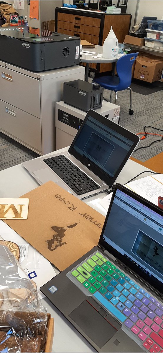 tanya_churchill's tweet photo. For a long time the @wcpssdll maker & DLC team has had a goal to learn how to support schools who have laser cutters. Today was devoted to this goal & we learned so much the way we believe students should be allowed to learn. Problem solving, collaborating, exploring #wakelearns https://t.co/1o9AFWQIaX