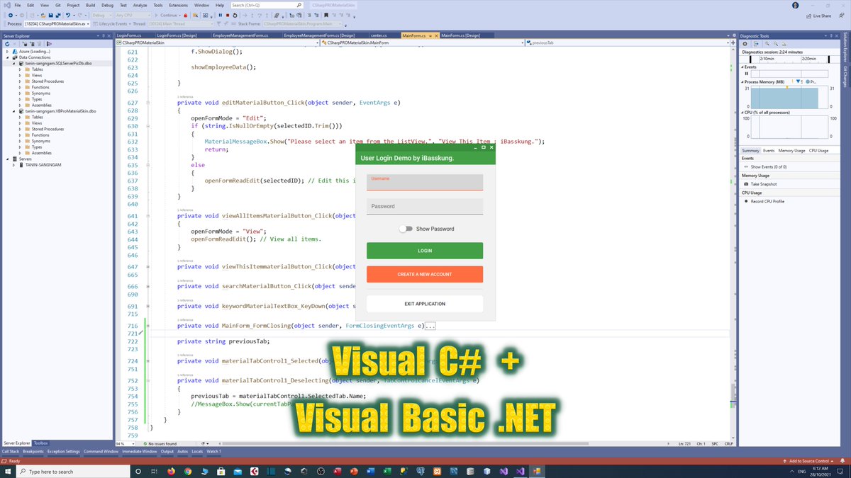 IBasskung's tweet photo. 🚀 [Coming Soon] 4K Online Course: Developing a Professional Modern Desktop App using C# and SQL Server.
📲 Facebook: https://t.co/YZnDIBrgCh

#CSharp #VisualStudio2019 #VisualBasic #SQLServer #ModernDesktopApp #MaterialSkin #MaterialDesign #CodeAMinute #iBasskung #OnlineCourses https://t.co/2RLVgfh7Cv