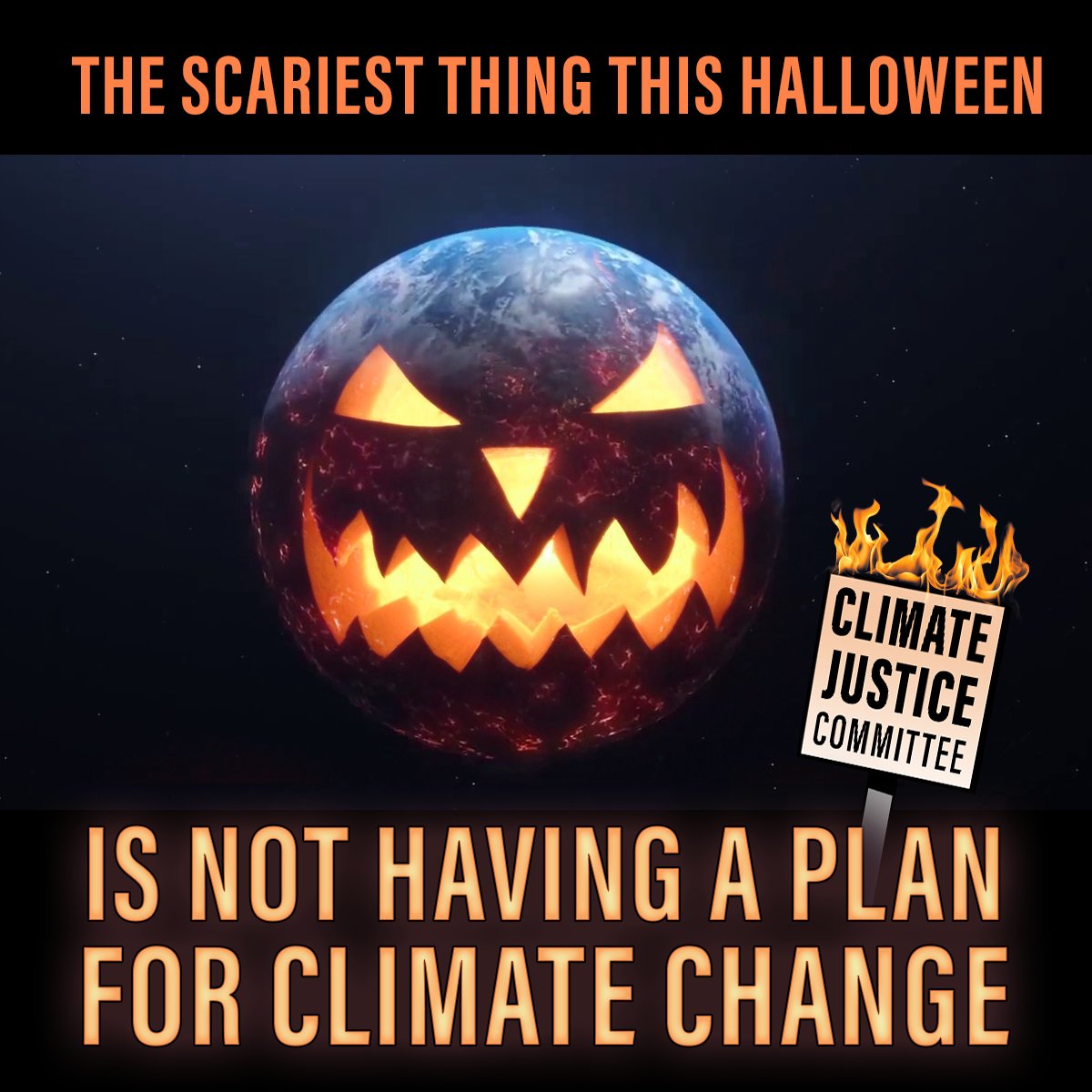 climatejusticem's tweet photo. The scariest thing this #Halloween, is not having a plan for #ClimateChange
#Halloween2021 #ActOnClimate #ClimateJusticeNow #EnvironmentalJustice https://t.co/K3lqZiWRsh