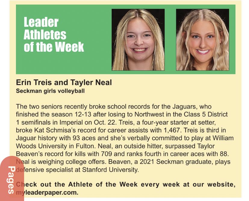 Seckman_Vb's tweet photo. YAAASSSS LADIES!! 
A very deserved spotlight on these two athletes! @SeckmanHigh @JaguarAthletics @TaylerNeal2 @erintreiss https://t.co/QPWn7koMpM