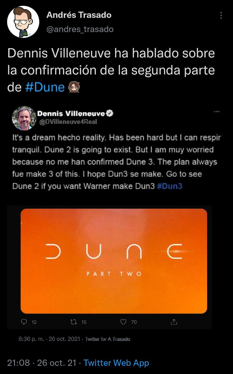 andres_trasado's tweet photo. Me llamáis parodia porque teméis llamarme lo que realmente soy: VISIONARIO. #Dun3
Mi Tuit / La entrevista
de ayer / de hoy a
Villeneuve https://t.co/ExRTMl4PX9