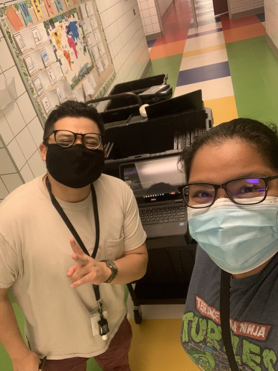 MrsHuber_DLC's tweet photo. It was such a busy day @JohnRGood I didn’t get to post this candid shot of @Lazo_CT and me as we swapped out devices this morning!! It’s hard work, but I loved getting the chance to chat with my tech partner!! @IISDTechService https://t.co/FfoTIMYClF