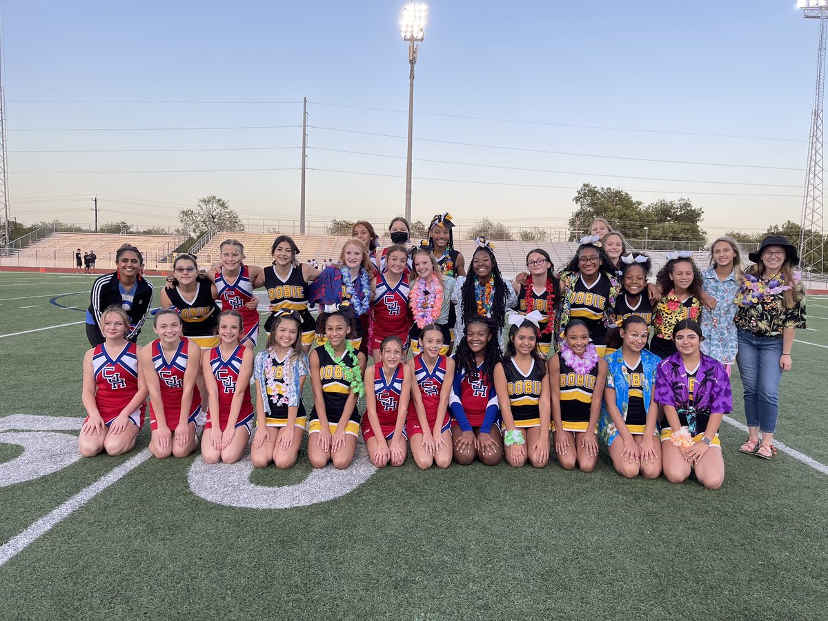 DobieJunior's tweet photo. It’s great day at @SCUCISD with the @CorbettJH Mustangs and @DobieJunior Cougar cheerleaders joined together for the halftime show!! https://t.co/FXXB6QDU7I
