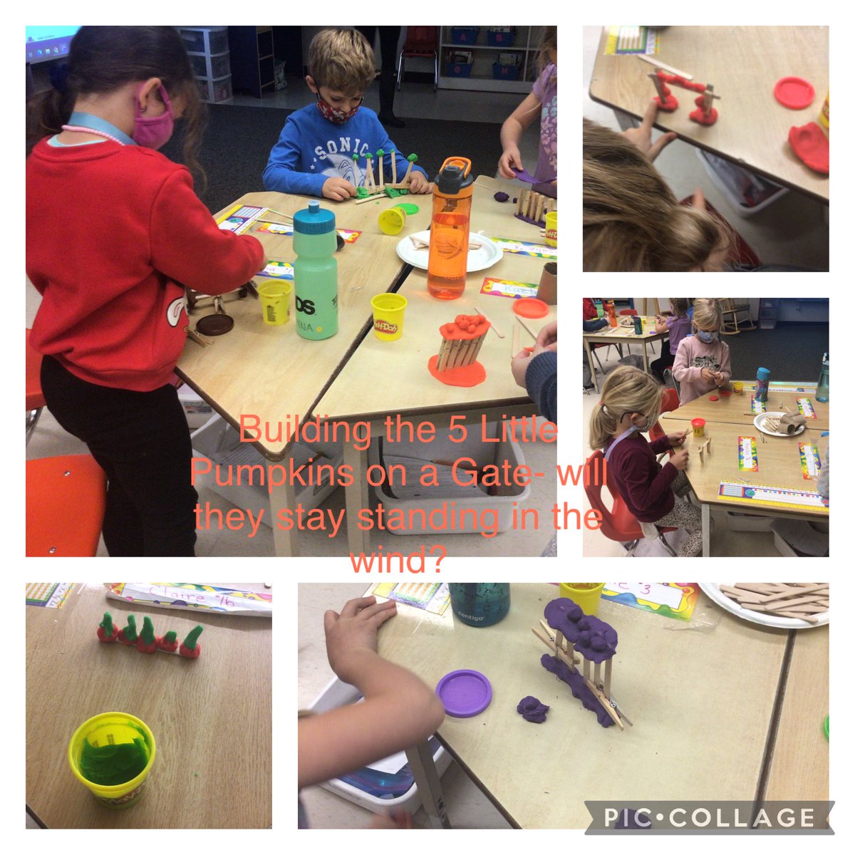 A great STEM lesson taught by my associate teacher to 5 Little Pumpkins. Can you create a gate that will hold up 5 pumpkins in the park wind?