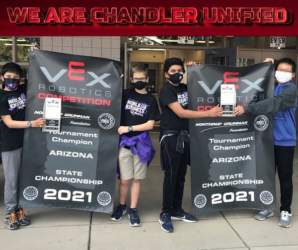 School Spotlight:

The 7th grade VEX Robotics teams at Arizona College Prep - Middle School won the 2021 Arizona State VEX Robotic Championship, Robot Skills Champion and an Excellence Award. Another example of excellence shown in CUSD! #yesforchandlerstudents