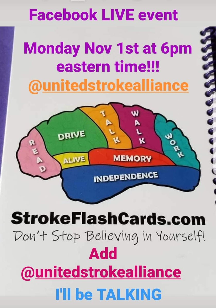 DrKasko's tweet photo. Check out this presentation from @GoddessKirst10 &amp; @StrokeFlashCard for the @UnitedStroke Alliance. It'll be live on their #Facebook page Nov 1 at 6 pm #stroke #strokerecovery #aphasia #UnitedStrokeAlliance #recovery #strokes #StrokeCamp #BrainHealth https://t.co/3IPgwU3hT4