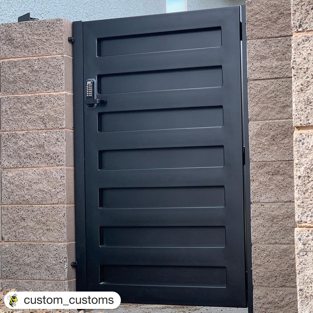 LockeyUSA's tweet photo. We can't help but 🍂 FALL 🍂 in love with Custom Customs, Inc! Here are just a few of the projects they've posted this month that use our 2835 Mechanical Keyless Lever Lock! #customcustomsinc #customgates #securitygates #gatedesign #lockeyusa #keylesslocks https://t.co/8l4pWB5dBB