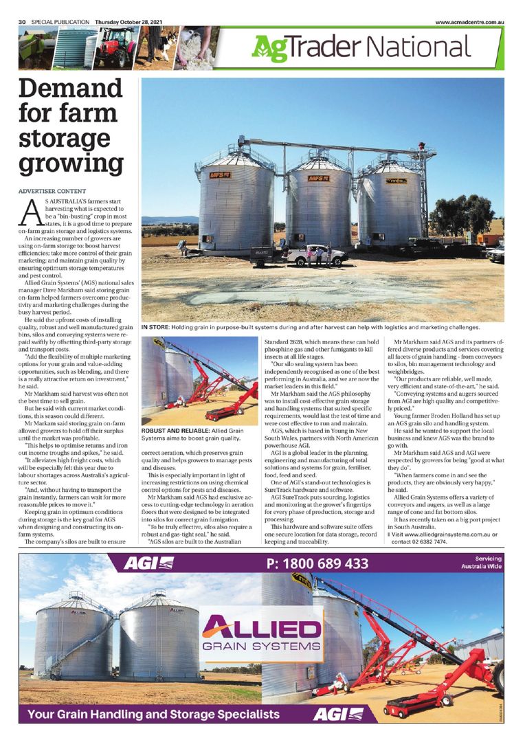 AlliedGrain's tweet photo. Check us out in the latest edition of #AgTrader!
#AlliedGrainSystems On Farm Manager @DavidThomasMar5 explains why an increasing number of farmers are using #onfarmstorage. Read on Page 30 👉 https://t.co/4m43dWaq44 #GrainStorageSolutions #GrainHandlingSolutions #harvest21 https://t.co/gYPMH5WLNj