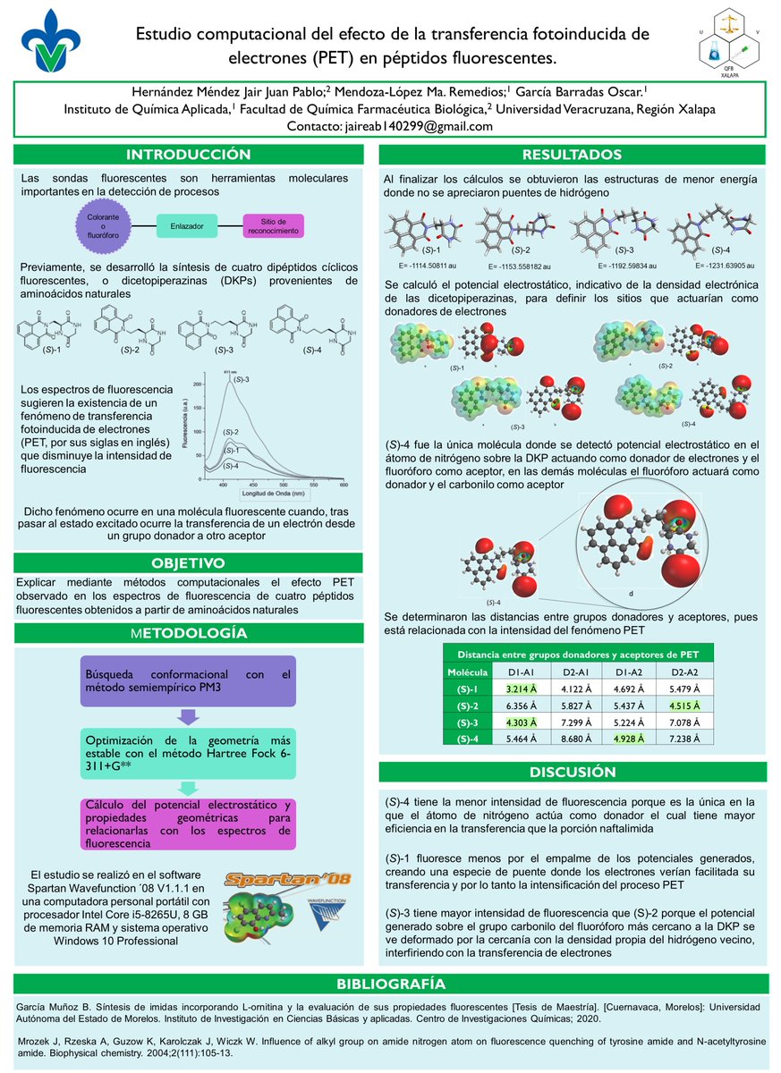Leclercism's tweet photo. Hola @2oSTSAQA este es mi trabajo titulado "Estudio computacional del efecto de la transferencia fotoinducida de electrones (PET) en péptidos fluorescentes", #2oSTSAQA #QuimComp #QC01 https://t.co/LlG5O8YZZA