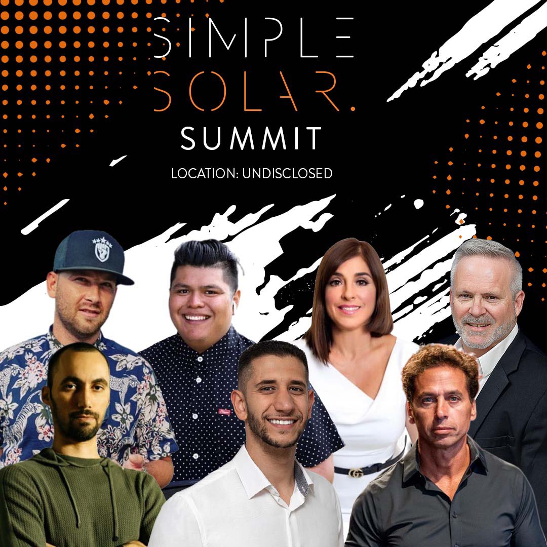 SimpleSolarllc's tweet image. We are officially announcing the speakers at the 2021 Simple Solar Summit! We can’t wait to learn from the best in the biz, Michael O’Donnell, Taylor McCarthy, Dan Fleyshman, Bobby and Sofia Castro, Rick Martinez and our fearless leader, Moe Falah! #simplesolar #solarmadesimple