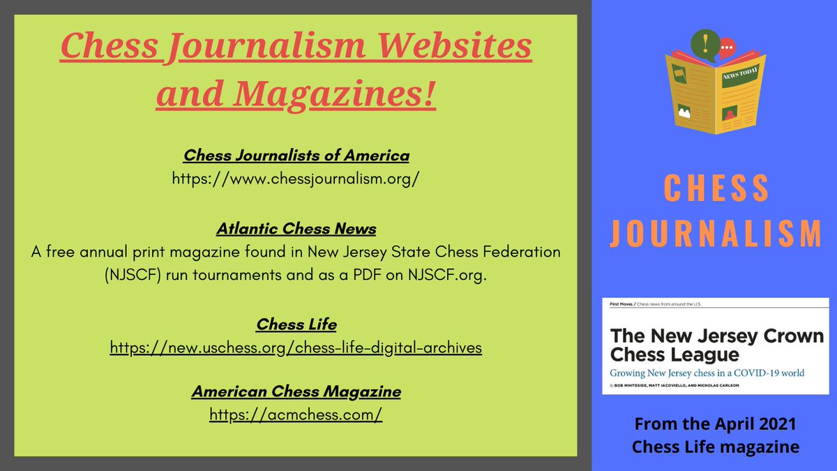 OspreyChess's tweet photo. #Chess Journalism is an underappreciated part of the Chess world with a large and important history. Today, Chess Journalists of America is a group dedicated to Chess Journalism and actively works to promote and encourage the continued growth of US chess journalism. (1/3) https://t.co/E0bclA8TGe