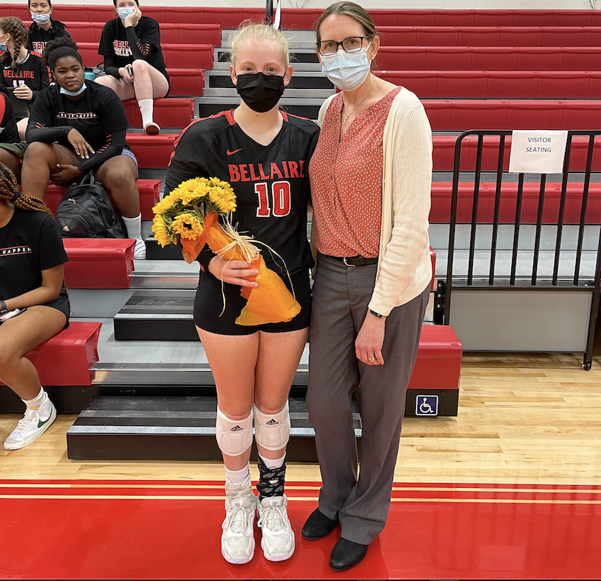 BellaireHigh's tweet photo. Senior Night for Bellaire Volleyball! Shout out to Adeline Lasics!  Good Luck in the playoffs! #CardinalProud @BellaireVball https://t.co/MLv49bIc9R