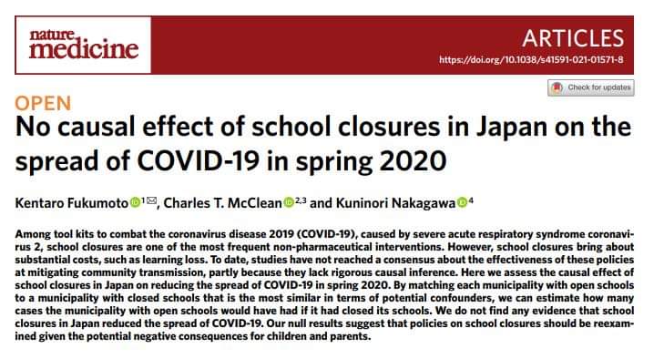 Su #Nature esce uno studio, che riprende quello italiano di Sara Gandini, in cui si afferma che "non è stata trovata alcuna evidenza che la chiusura delle scuole in Giappone abbia ridotto la diffusione del Covid-19".

Pietra tombale.