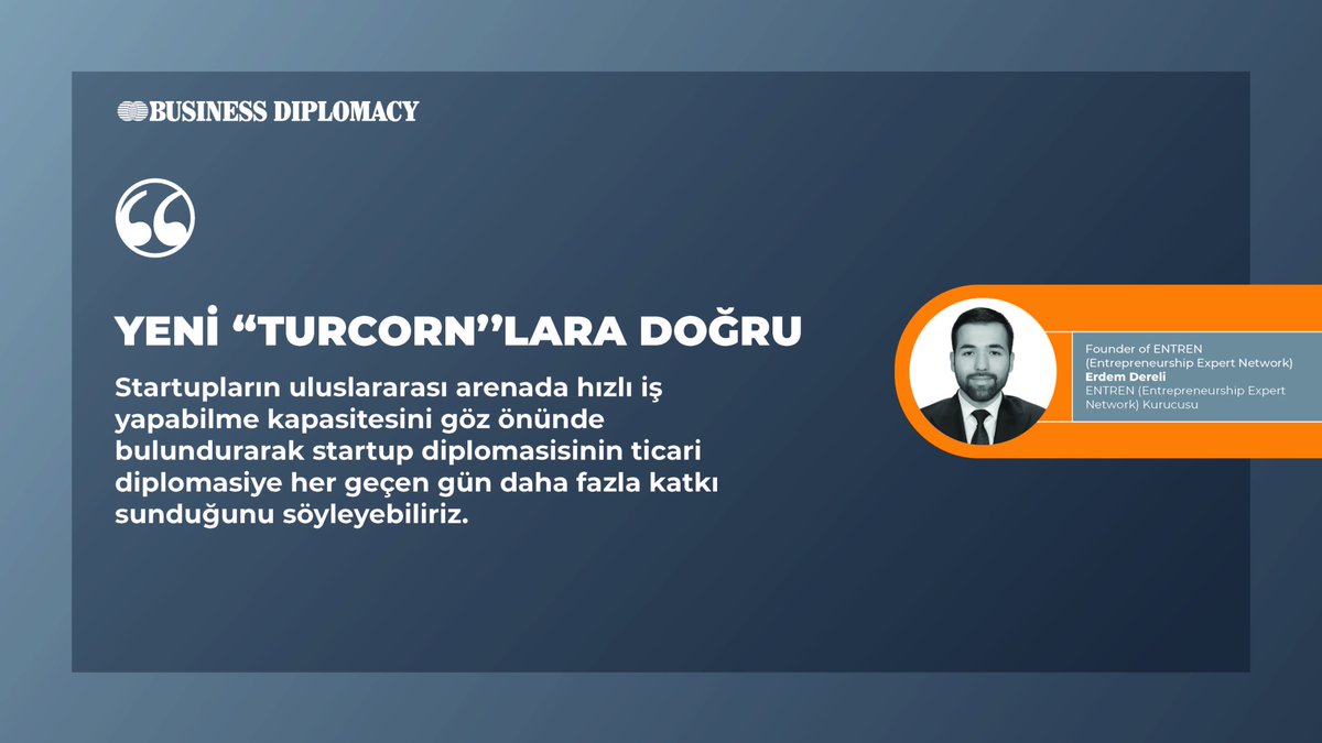 <a href="/entrenorg/">ENTREN</a> Kurucusu Erdem Dereli :"Startupların uluslararası arenada hızlı iş yapabilme kapasitesini göz önünde bulundurarak startup diplomasisinin ticari diplomasiye her geçen gün daha fazla katkı sunduğunu söyleyebiliriz."

businessdiplomacy.net/tr/yeni-turcor… 

#startup #businessdiplomacy