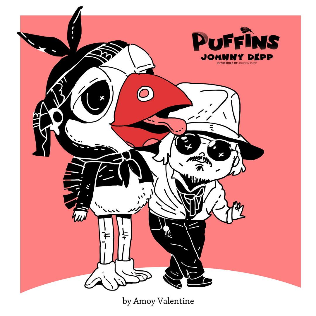 Amoy_Depp's tweet photo. #JohnnyDepp @ #romaFF16 promoting #puffins 
❤️💛💚💙
#fanart https://t.co/As1BdlRuev