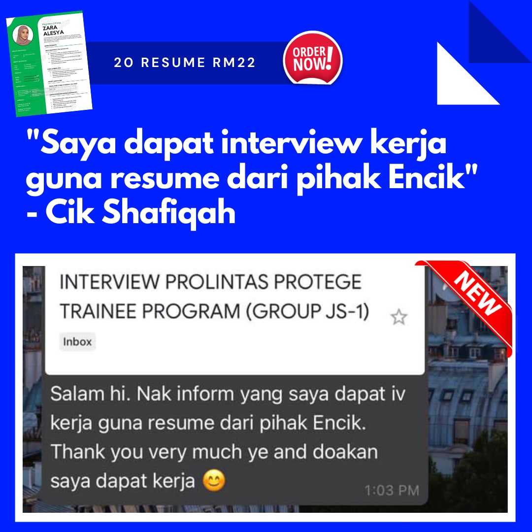 resume_kreatif's tweet photo. 👥"Saya dapat interview kerja guna resume dari pihak Encik" - Cik Syafiqah
#feedbackRK
#resumekreatif https://t.co/UPxbbpAiAq