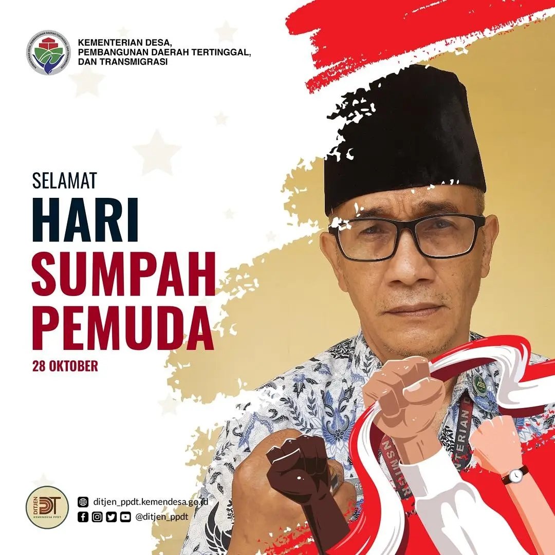 hd_poerba's tweet photo. Kobarkan Semangat Juang Pemuda untuk Persatuan Indonesia, Bersatu, Bangkit dan Tumbuh.

Selamat Hari Sumpah Pemuda 28 Oktober 1928-2021.

#SumpahPemuda #Bersatu #Bangkit #Tumbuh #SDGsDesa #MulaiDariDesa #DesaBisa #DitjenPPDT #DitjenPPDTKeren #KemendesaPDTT #DesaMajuIndonesiaMaju https://t.co/9BIjWmpTAB